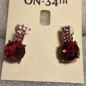 On 34th Earrings Pierced Statement Pink Gold Drop Tower NWT $39.50